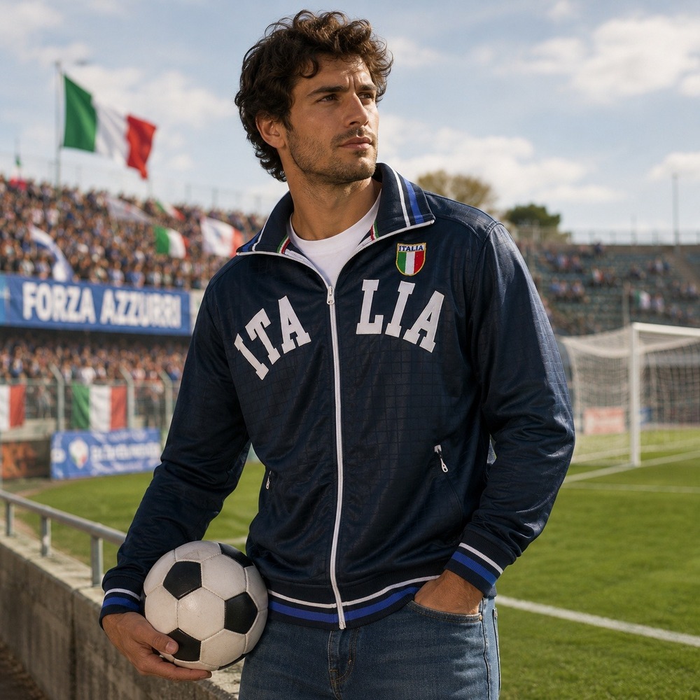 Italia‎ Mens Track Jacket Sz 3XL Navy Full Zip Athletic Soccer Y2K Italy